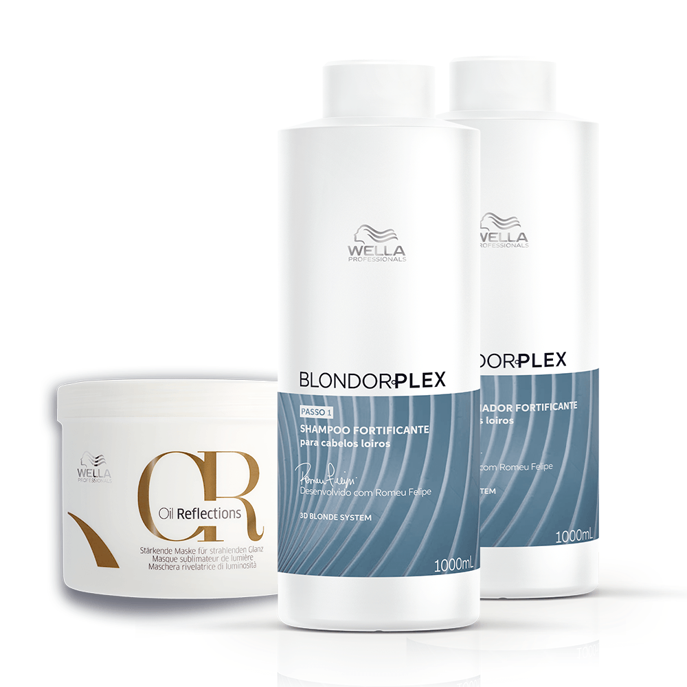 Wella Professionals Kit Blondorplex Salão Trio Shampoo 1L Condicionador 1L e Máscara 500ml